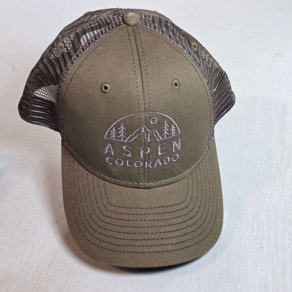 Ouray Sportswear Aspen Colorado Trucker Hat Olive Green Snapback Mesh Cap 50004